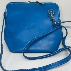 Blue Leather Crossbody Bag - Budapest Embossed Logo